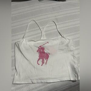 Ralph Lauren White Top with Pink Logo